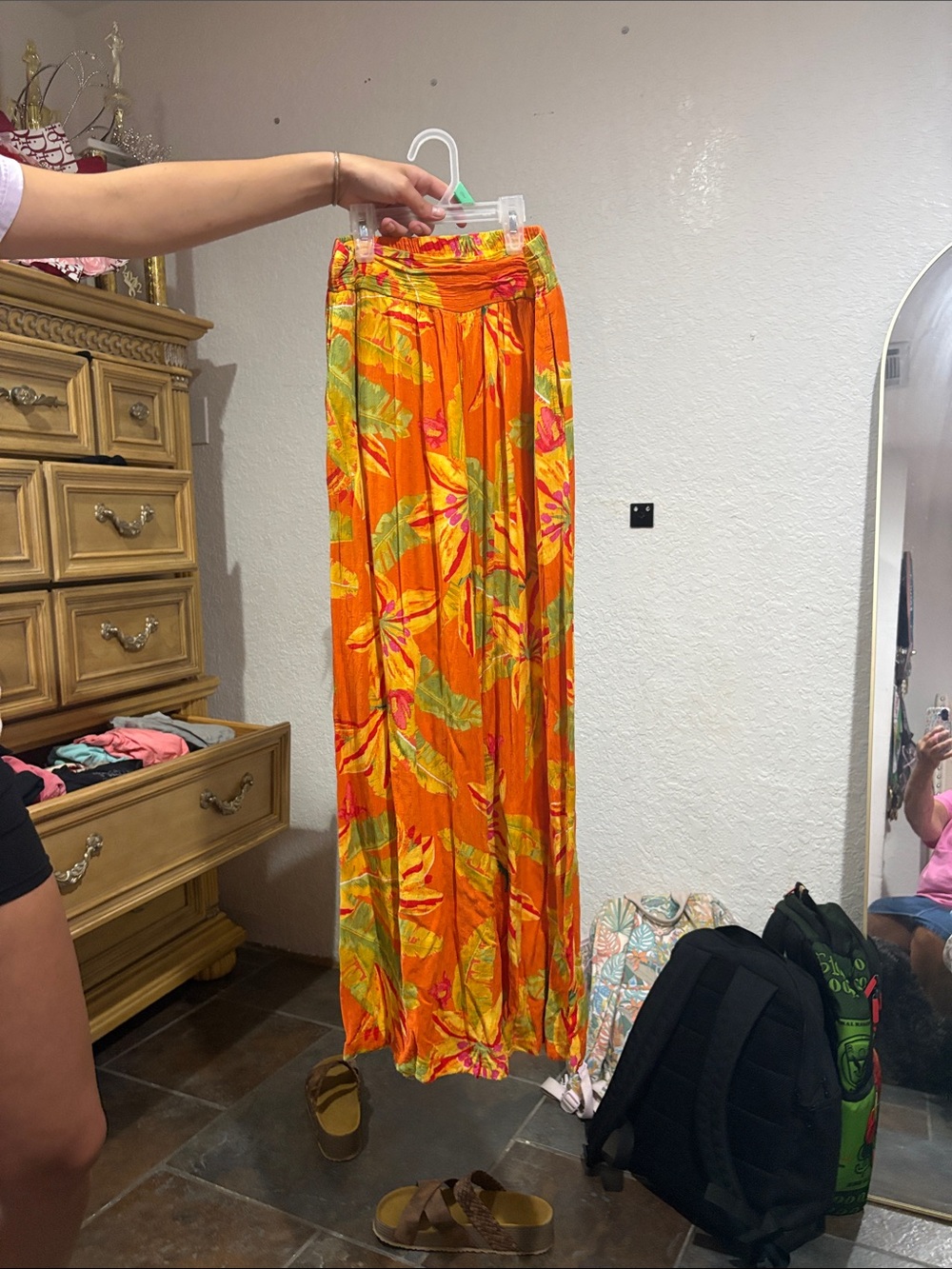 Haute Hippie Orange Tropical Leaf Print Maxi Skirt